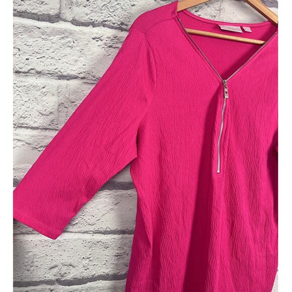 Belle by Kim Gravel Womens L Barbiecore Preppy Colorful Half Zip Tunic Top Pink - Picture 5 of 12